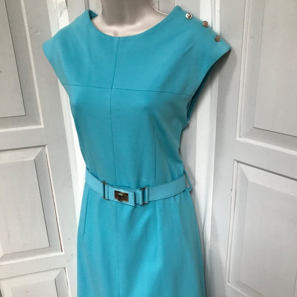 Tyler Boe Sleeveless Turquoise Belted Dress - Picture 11 of 15